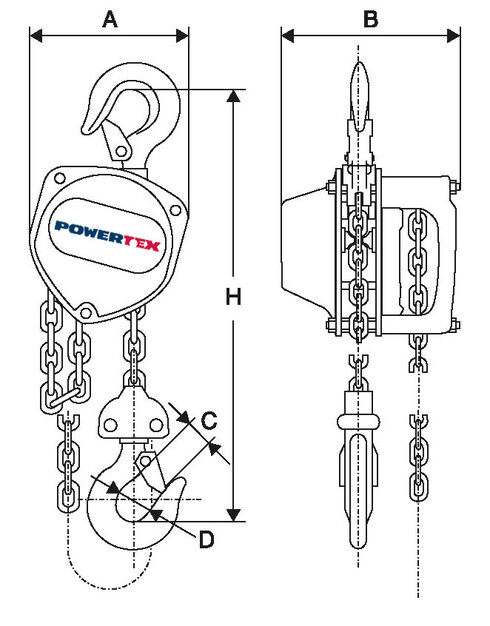 Croquis polipasto POWERTEX PCB 0,25 a 2t