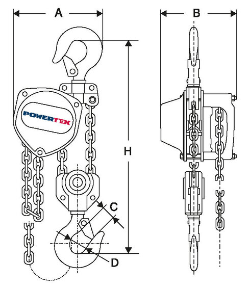 Croquis polipasto POWERTEX PCB 3 a 5 t