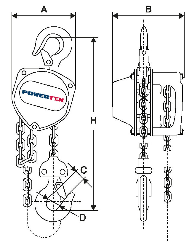 Croquis POLIPASTO DE CADENA POWERTEX BLACKLINE PCB-S2 Croquis POWERTEX BLACKLINE PCB-S2