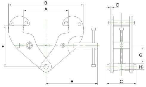 Croquis garra para fijación en viga Powertex