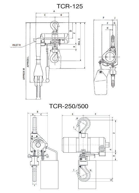 Croquis polipastos Red Rooster TCR-125 y TCR-250/500