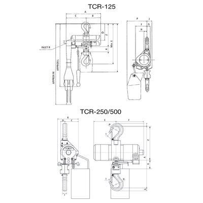 Croquis polipastos Red Rooster TCR-125 y TCR-250/500