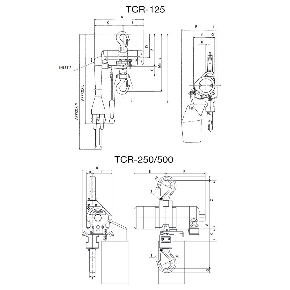 Croquis polipastos Red Rooster TCR-125 y TCR-250/500
