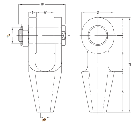 Croquis terminal cónico abierto Ropeblock OSS